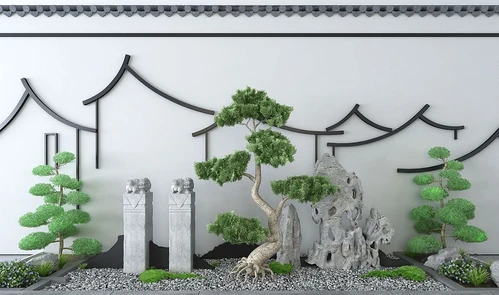 新中式松树假山园艺小品