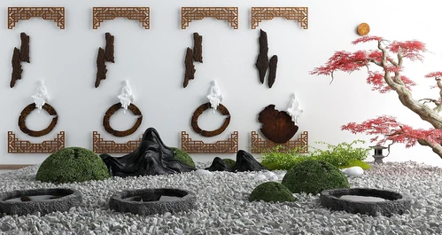 新中式红枫山石景观小品