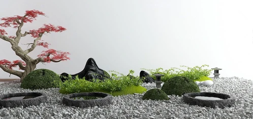 新中式红枫山石景观小品