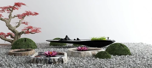 新中式假山盆景莲花景观小品