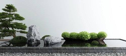 新中式松树水池水景小品