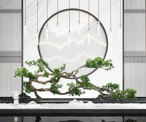 新中式松树景观小品
