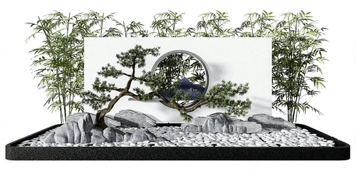 新中式竹子松树假山园艺小品