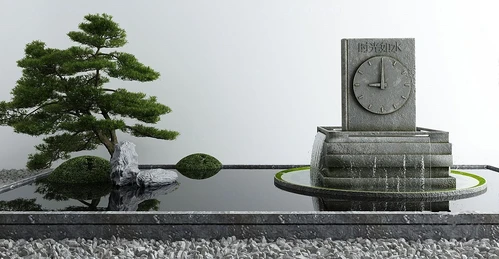 新中式松树石雕水景小品