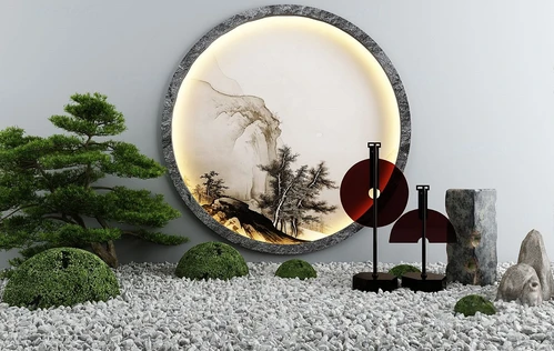 新中式松树山石景观小品