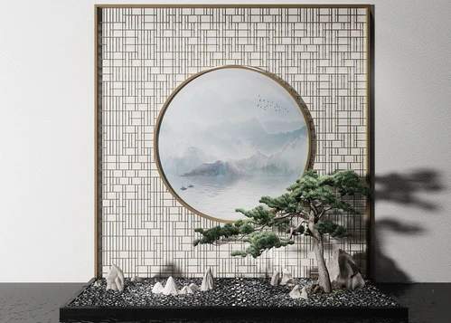 新中式假山松树小品