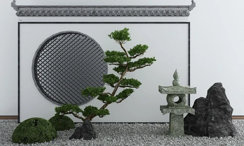 新中式松树影壁景观小品