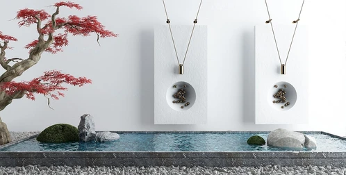 新中式红枫水景小品