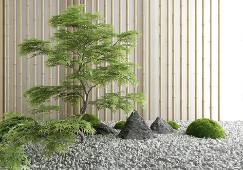 新中式庭院假山植物小品