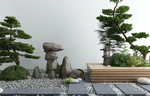 新中式松树山石景观小品