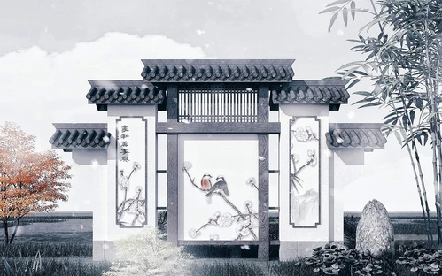 新中式花鸟景观墙