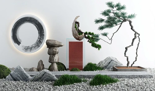 新中式松树山石景观小品