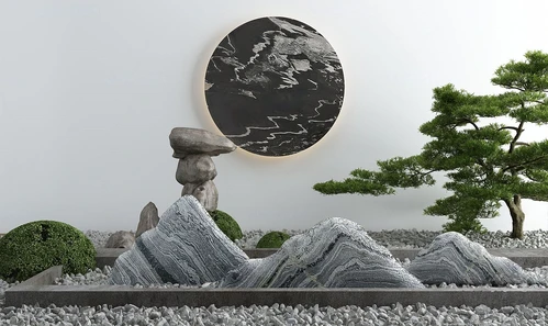 新中式松树假山景观小品