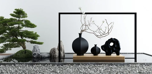新中式松树水景小品