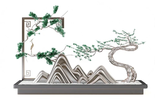 新中式松鹤假山景观小品