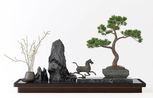 新中式松树假山景观小品