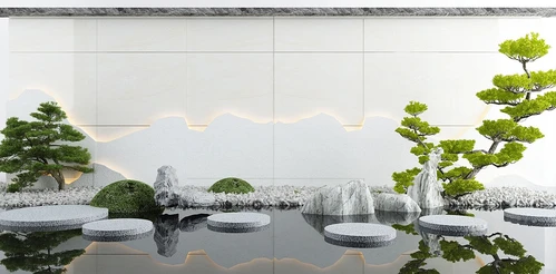 新中式松树假山水景小品