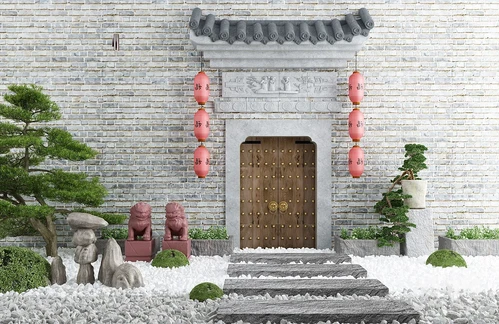 新中式大门门头景观小品