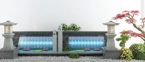 新中式荷花池水景小品