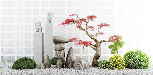 新中式红枫山石园艺小品