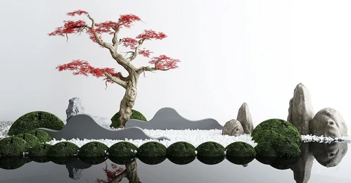 新中式红枫假山水景小品