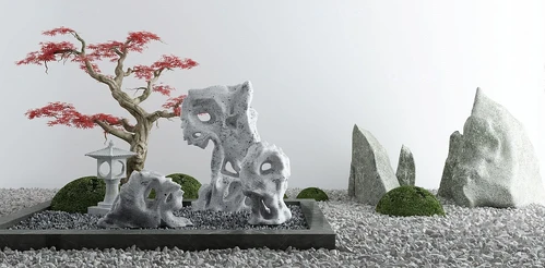 新中式红枫假山景观小品
