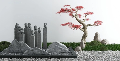 新中式假山栓马柱景观小品