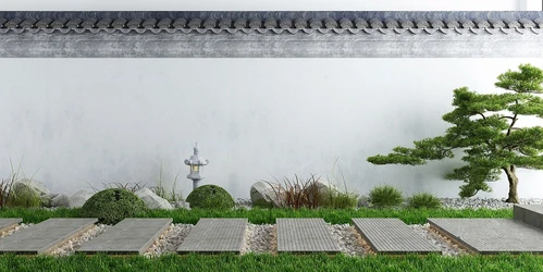 新中式院墙草地景观小品