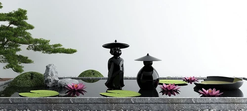新中式禅意荷花池水景小品