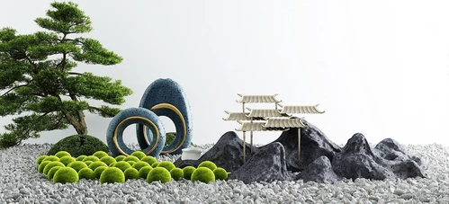 新中式松树山石景观小品