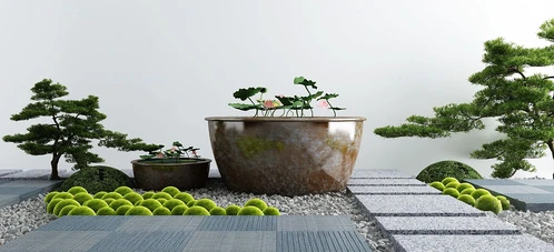 新中式荷花缸景观小品