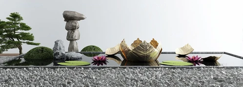 新中式荷花池水景小品