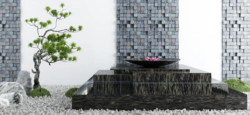 新中式松树流水景观小品
