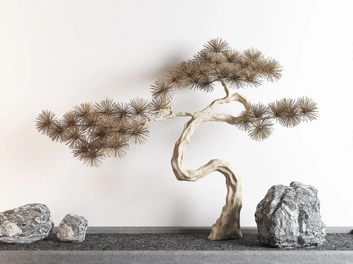 新中式假石松树景观小品
