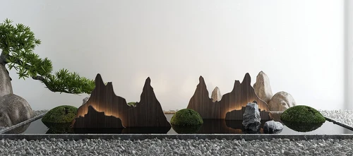 新中式庭院水池木山小品
