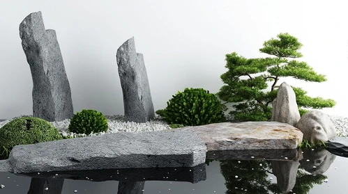 新中式庭院石头绿植小品
