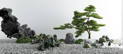 新中式松树山石景观小品