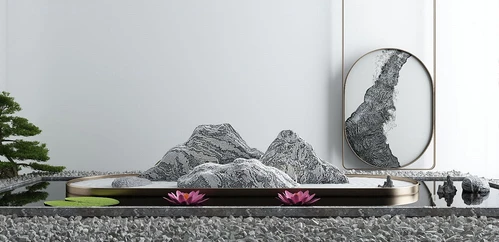 新中式假山荷花荷叶水景小品