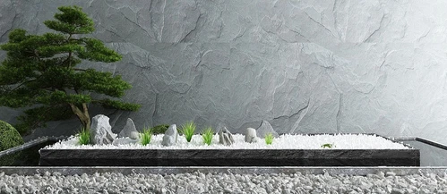 新中式松树石头小草景观小品