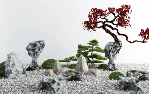 新中式假山松树园艺小品