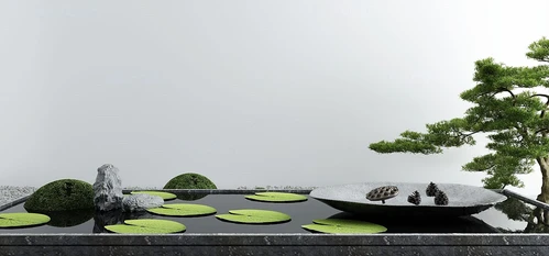 新中式荷叶石头水景小品