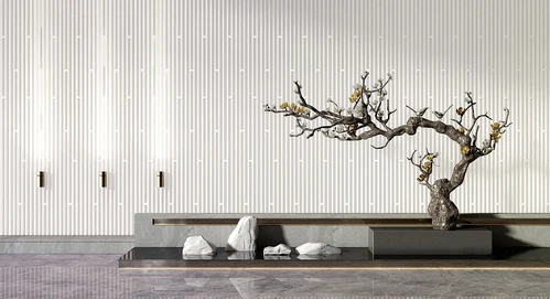 新中式梅花树石头景观小品
