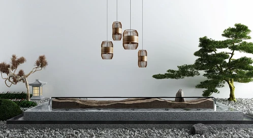 新中式庭院水景松树小品
