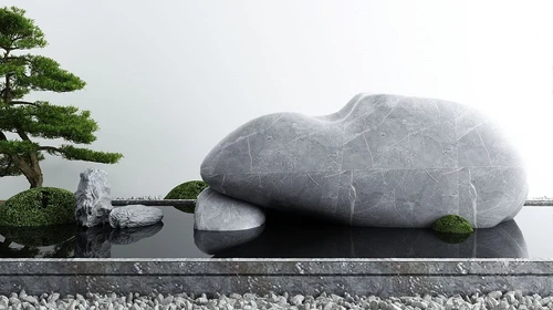 新中式松树景观石水景小品