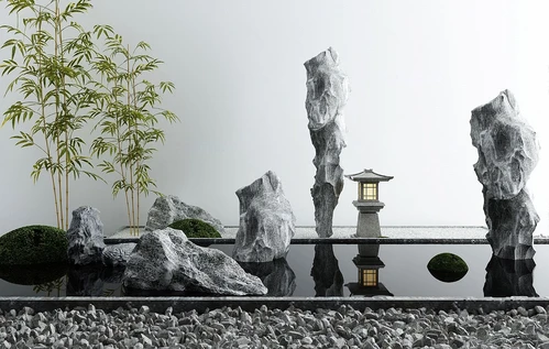 新中式竹子山石水景小品