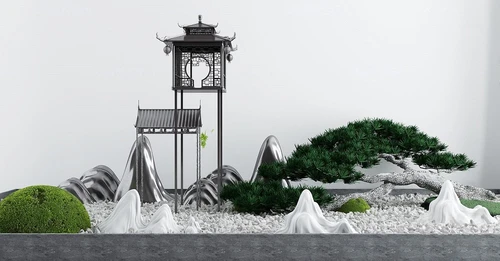 新中式松树假山景观小品