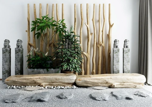新中式盆栽树干景观小品