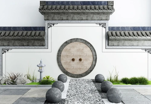 新中式院墙月洞门景观小品