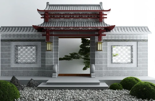 新中式院门院墙景观小品