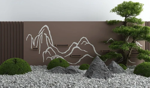 新中式碎石灌木景观小品